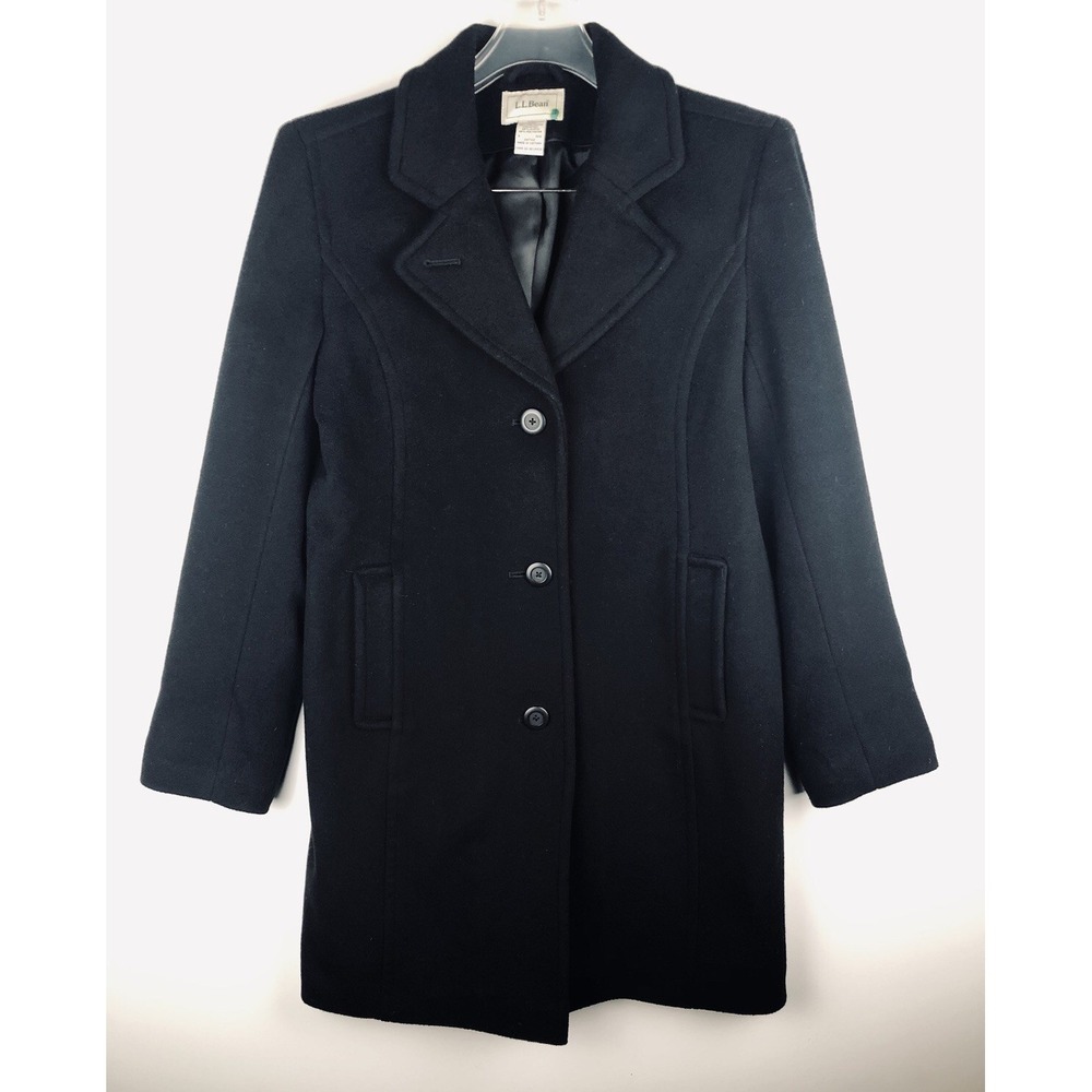 LL Bean Black Lambswool Long Overcoat Womens 6 Thinsulate Insulated Coat OHTN2